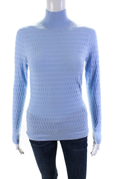 St. John Womens Long Sleeve Mock Neck Perforated Top Blue Size XS