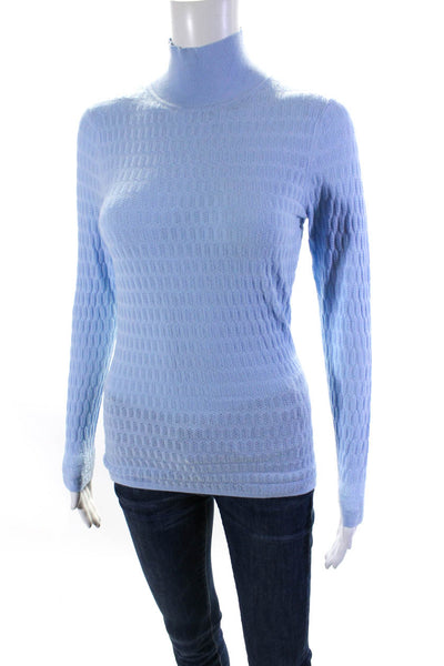 St. John Womens Long Sleeve Mock Neck Perforated Top Blue Size XS