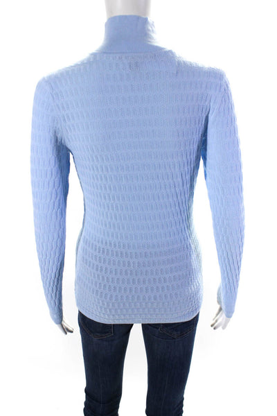 St. John Womens Long Sleeve Mock Neck Perforated Top Blue Size XS