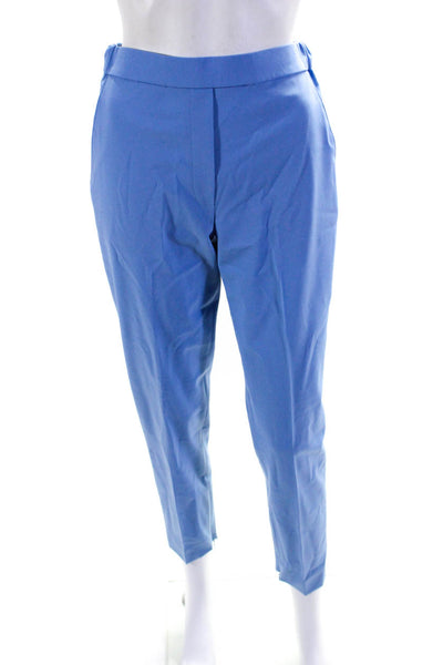 St. John Womens Wool Flat Front Elastic Waist Straight Leg Pants Blue Size XS