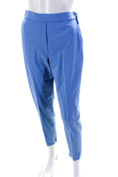 St. John Womens Wool Flat Front Elastic Waist Straight Leg Pants Blue Size XS
