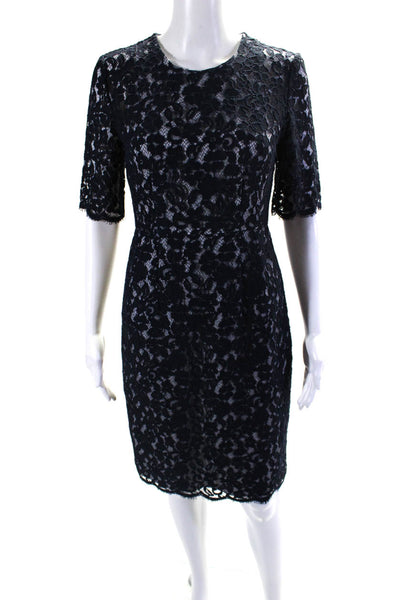 L.K. Bennett Womens Short Sleeve Lace Knee Length Sheath Dress Navy Size 4