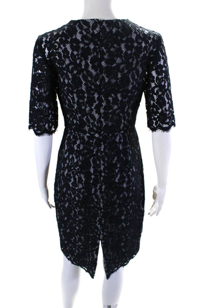 L.K. Bennett Womens Short Sleeve Lace Knee Length Sheath Dress Navy Size 4