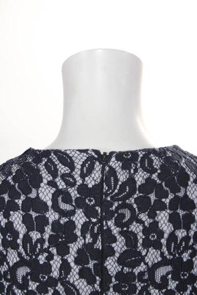 L.K. Bennett Womens Short Sleeve Lace Knee Length Sheath Dress Navy Size 4