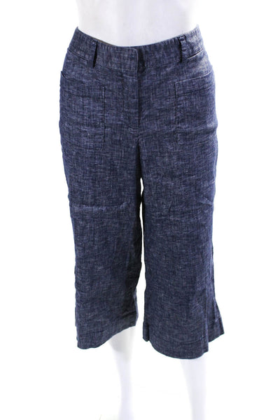 Theory Womens Linen Hook & Eye Zipped Wide Leg Slip-On Pants Blue Size 2