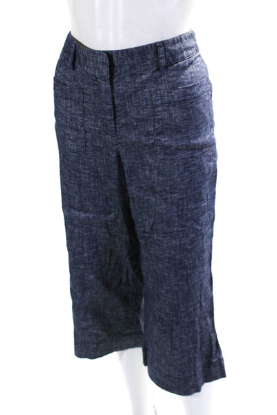 Theory Womens Linen Hook & Eye Zipped Wide Leg Slip-On Pants Blue Size 2