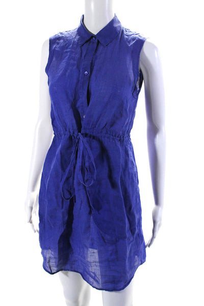 Theory Womens Collared Sleeveless Buttoned Midi Drawstring Dress Blue Size 0
