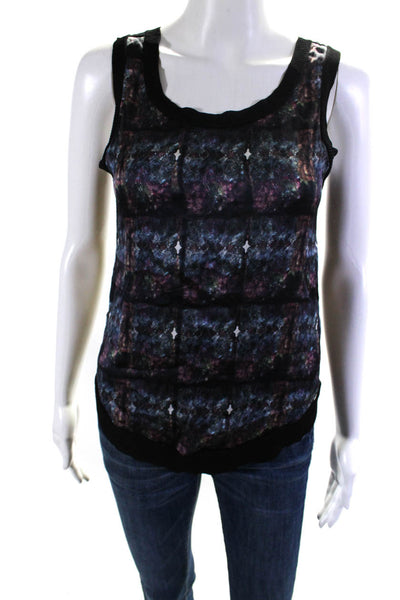 Theyskens Theory Womens Abstract Print Sleeveless Tank Top Blouse Black Size P