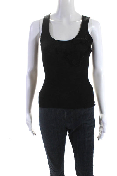 Moschino Jeans Womens Rhinestone Bow Knit Scoop Neck Tank Top Black Size 6