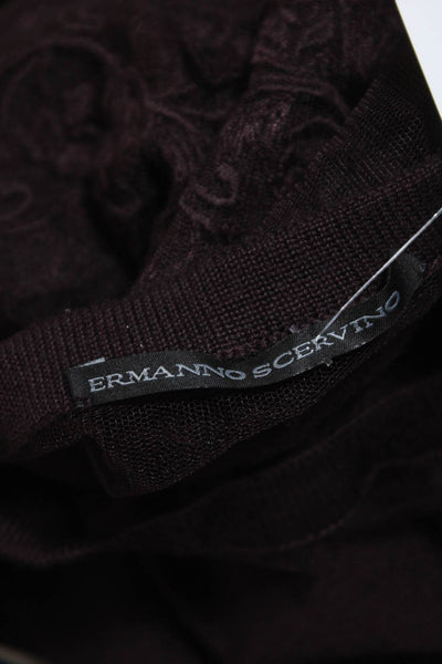 Ermanno Scervino Womens Embroidered Mesh Yoke Pullover Sweater Burgundy IT 40