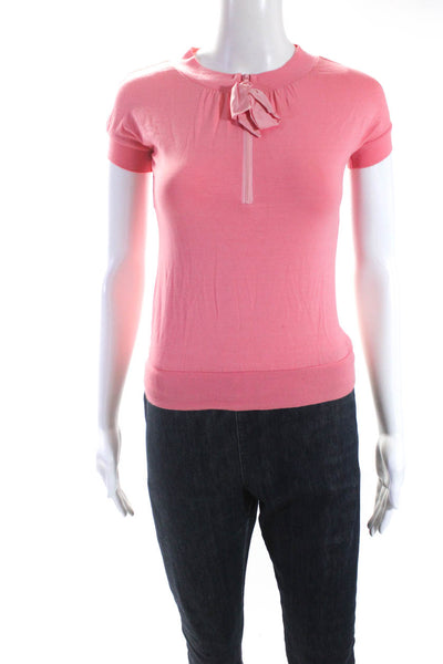 Moschino Cheap & Chic Womens Quarter Zip Short Sleeve Top Blouse Pink Size 6