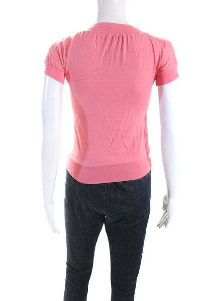 Moschino Cheap & Chic Womens Quarter Zip Short Sleeve Top Blouse Pink Size 6