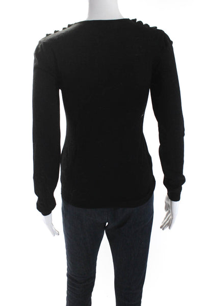 Valentino Womens Scoop Neck Ruffle Thin Knit Sweater Black Wool Size Medium