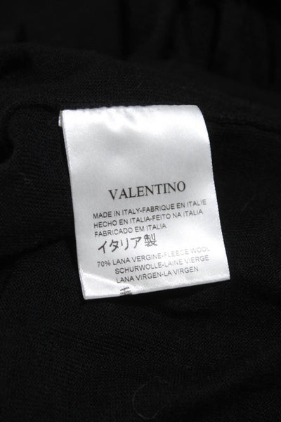 Valentino Womens Scoop Neck Ruffle Thin Knit Sweater Black Wool Size Medium