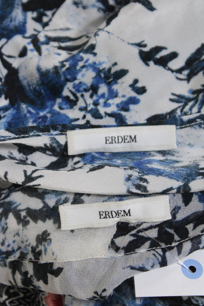 Erdem Womens Pussycat Bow Floral Sleeveless Top Blouse Blue White Silk Size 4
