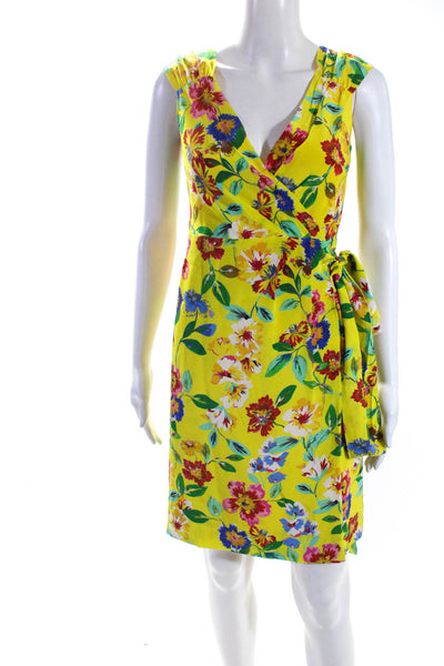 Kate Spade Womens Surplice Sleeveless Belted Floral Wrap Dress Yellow Size 2