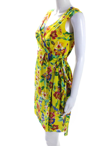 Kate Spade Womens Surplice Sleeveless Belted Floral Wrap Dress Yellow Size 2