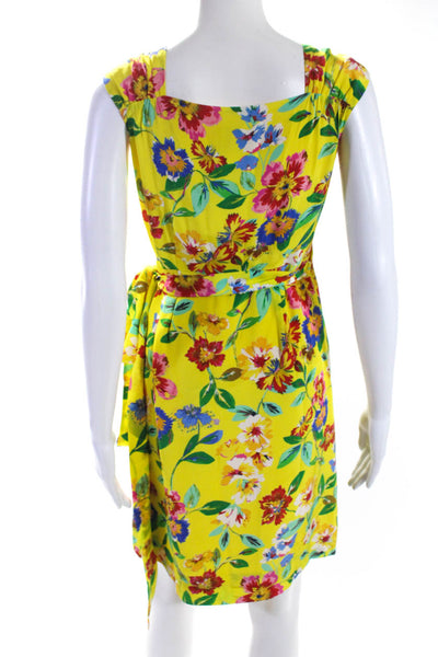 Kate Spade Womens Surplice Sleeveless Belted Floral Wrap Dress Yellow Size 2