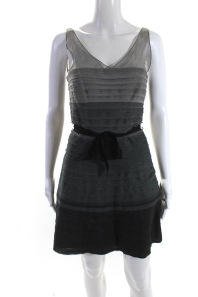 BCBG Max Azria Womens Color Block Tulle Belted Sheath Dress Gray Size 4