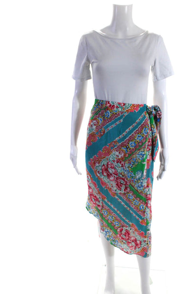 Maeve Anthropologie Womens Rococo Floral Midi Wrap Skirt Pink Blue Green Size 4