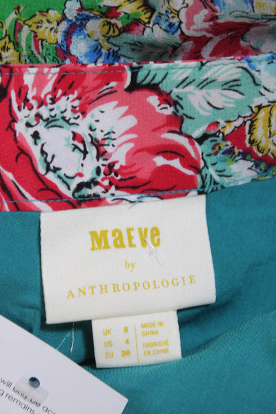 Maeve Anthropologie Womens Rococo Floral Midi Wrap Skirt Pink Blue Green Size 4