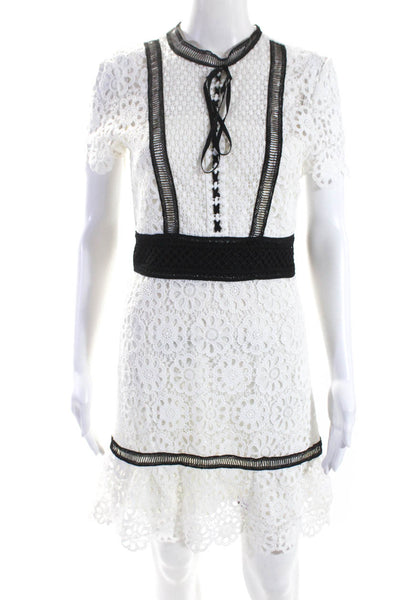 Aqua Womens Short Sleeve Contrast Trim Lace A Line Dress White Black Size XS