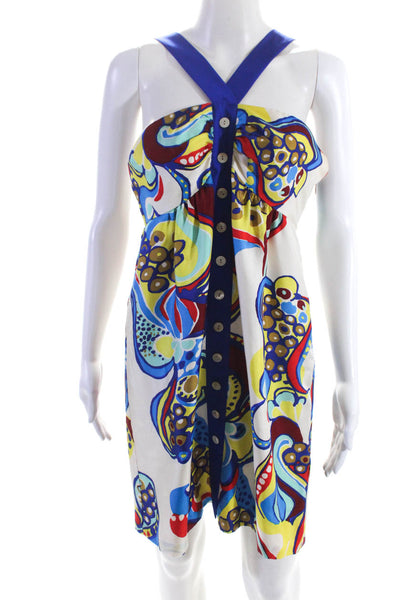 Tibi Womens Silk Abstract Print Buttoned Halter Neck Dress Multicolor Size 8