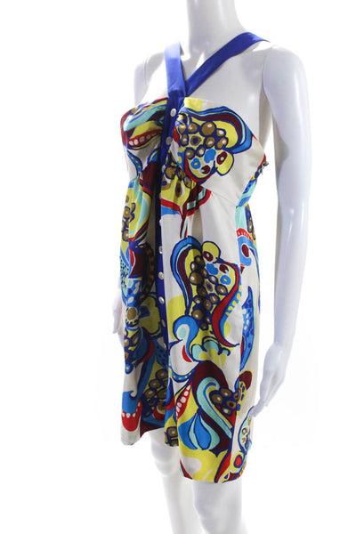 Tibi Womens Silk Abstract Print Buttoned Halter Neck Dress Multicolor Size 8