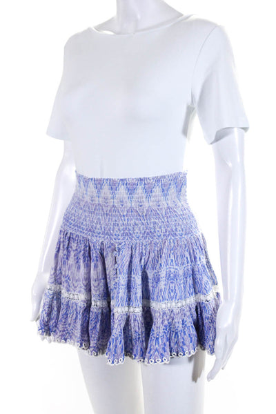 Sunday Womens Smocked Waistband Abstract A Line Skirt Purple White Size Medium