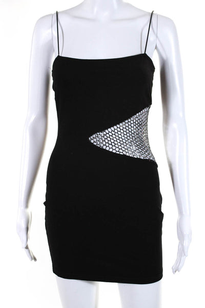 Superdown Womens Spaghetti Strap Cut Out Open Sequin Knit Mini Dress Black Small