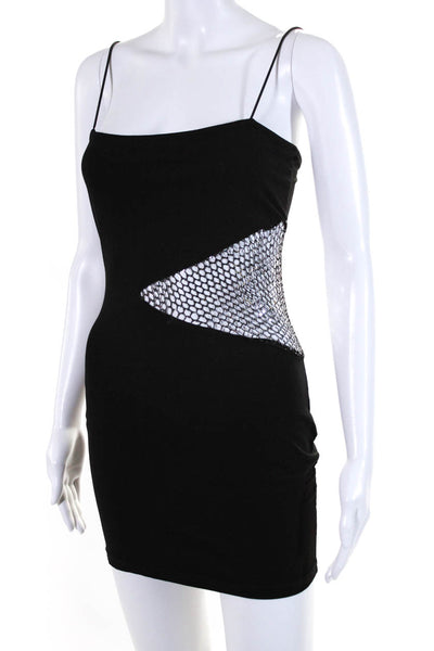 Superdown Womens Spaghetti Strap Cut Out Open Sequin Knit Mini Dress Black Small