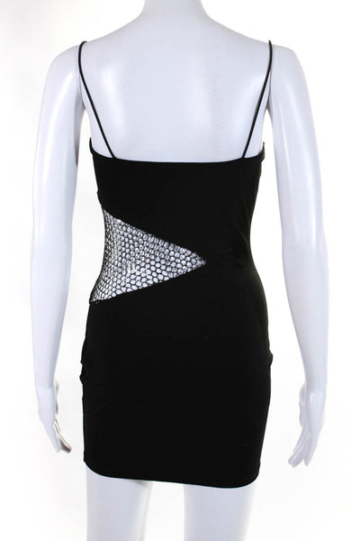 Superdown Womens Spaghetti Strap Cut Out Open Sequin Knit Mini Dress Black Small