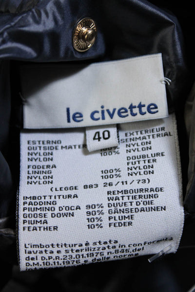Le Civette Womens Button Front Down Quilted Reversible Jacket Blue Gray IT 40