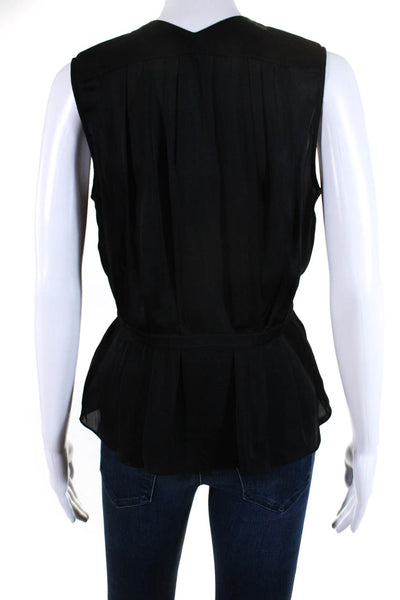 Theyskens Theory Womens Button Front Crew Neck Silk Top Black Size Petite