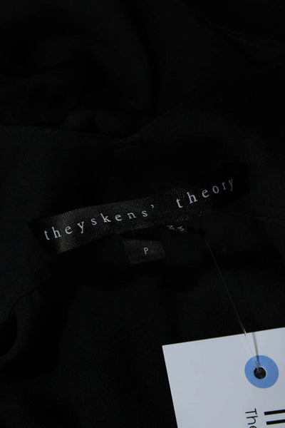 Theyskens Theory Womens Button Front Crew Neck Silk Top Black Size Petite