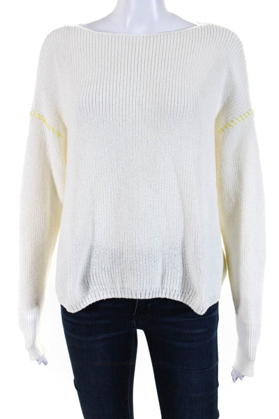 Lilla P Womens Cotton Round Neck Long Sleeve Pullover Sweater White Size S