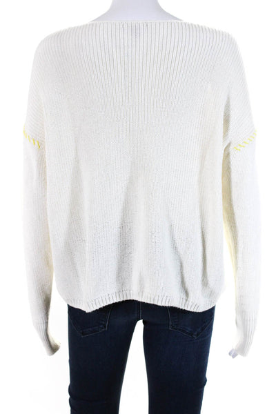 Lilla P Womens Cotton Round Neck Long Sleeve Pullover Sweater White Size S