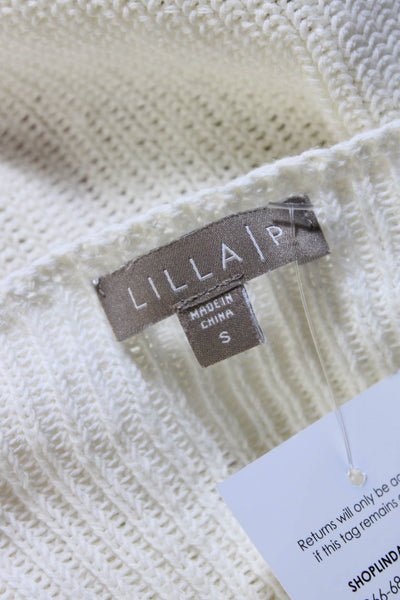 Lilla P Womens Cotton Round Neck Long Sleeve Pullover Sweater White Size S