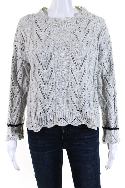 Lisa Todd Womens Cotton Knitted Long Sleeve Pullover Sweater Top Gray Size S