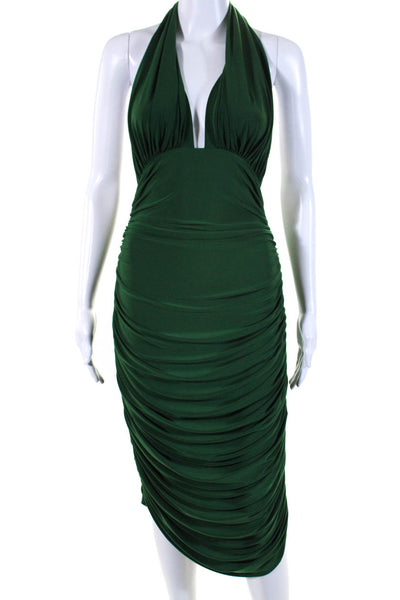 Norma Kamali Womens Ruched Halter Neck Sleeveless Bodycon Dress Green Size M