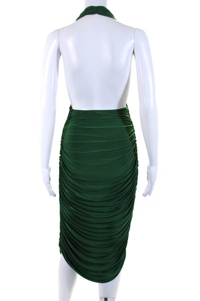 Norma Kamali Womens Ruched Halter Neck Sleeveless Bodycon Dress Green Size M