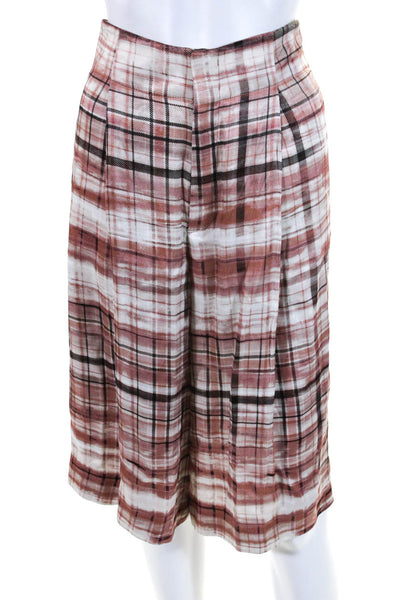 Joseph Womens Pleated Plaid Flowy Bermuda Shorts Red Size 40