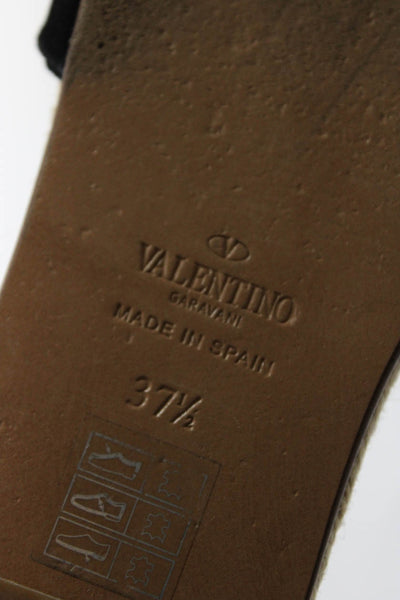 Valentino Garavani Womens Raffia Braided Suede Bow Slides Sandals Black Size 7.5