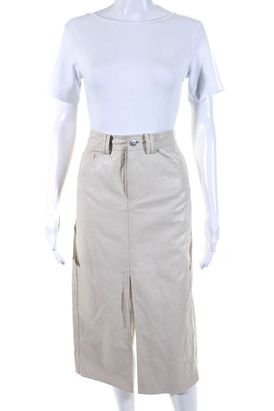 ALC Womens Leather High Rise Zip Up Midi Straight Pencil Skirt Beige Size 4