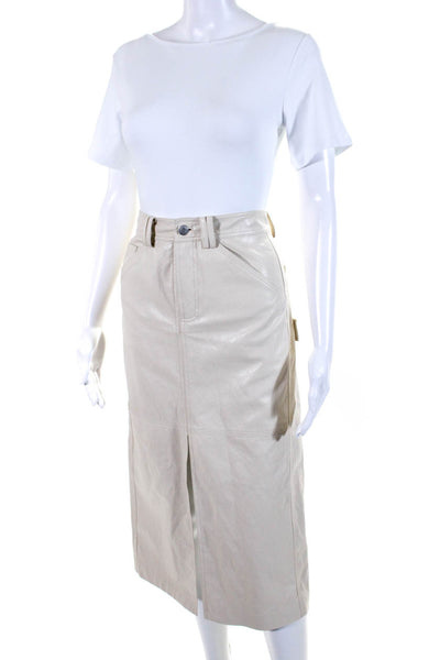 ALC Womens Leather High Rise Zip Up Midi Straight Pencil Skirt Beige Size 4