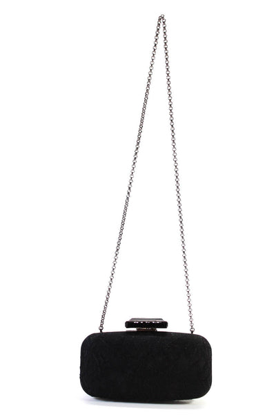 Oscar de la Renta Womens  Structured Black Lace Mini Clutch With Strap Handbag