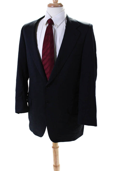 Cantarelli Mens Notched Collar Two Button Blazer Jacket Navy Blue Wool IT 56
