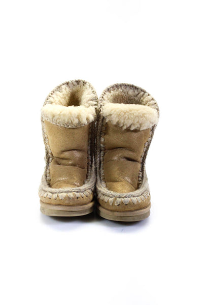 Mou Womens Metallic Suede Shearling Top Stitched Winter Boots Beige Size 6