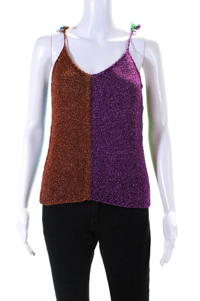 Rose Carmine Womens Metallic Knit V-Neck Sweater Tank Top Multicolor Size 1