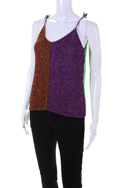 Rose Carmine Womens Metallic Knit V-Neck Sweater Tank Top Multicolor Size 1